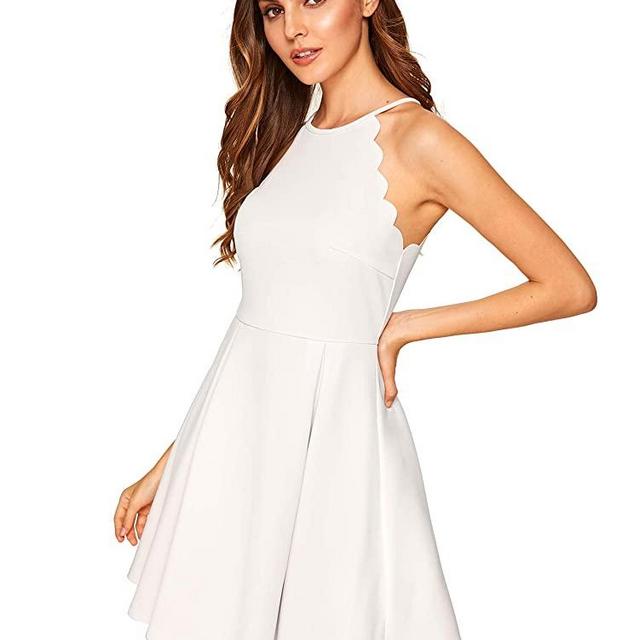 Romwe Women's Sweet Scallop Sleeveless Flared Swing Pleated A-line Skater Dress