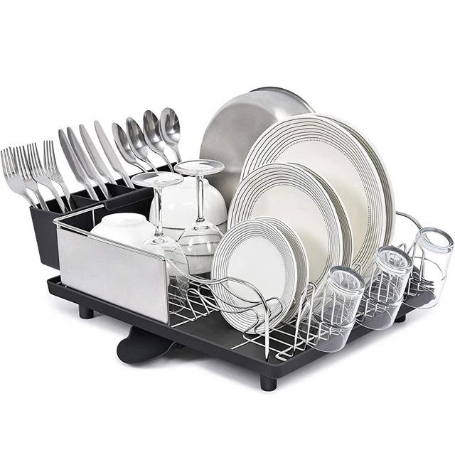 TOOLF Dish Rack,304 Stainless Steel Dish Drying Rack for Kitchen Counter, Dish Drainer for Large Capacity,Black…