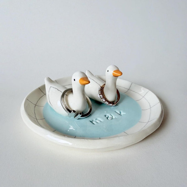 Personalized Duck Ring Dish | Bonded by the Pond | Handmade Ceramic Jewelry Dish | Wedding Gift | Anniversary Gift