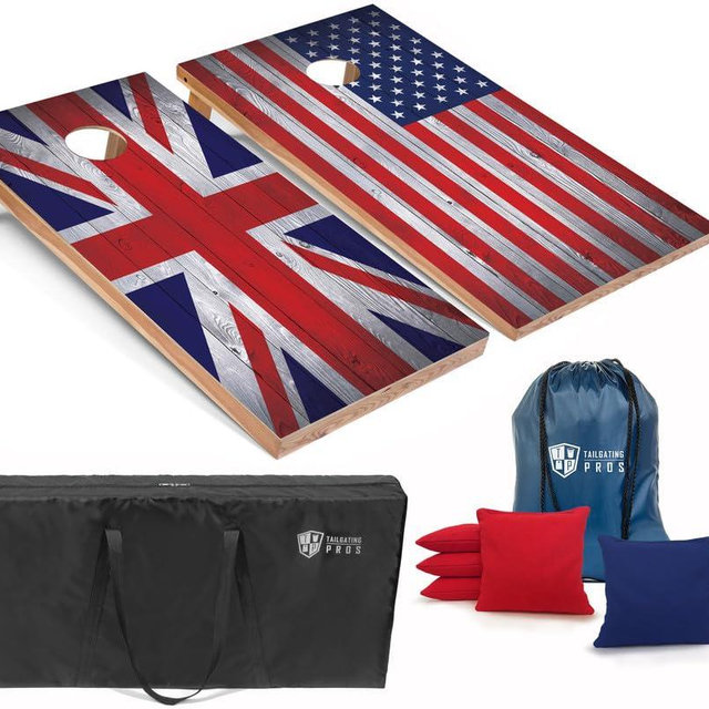 Tailgating Pros Regulation Cornhole Boards Flag Set - Includes 8 Bean Bags, Carrying Cases, and 4'x2' Corn Hole Toss Game