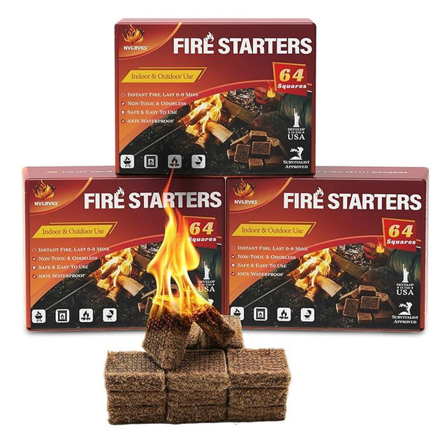 Nvkrvks Fire Starter Squares 192, Natural & Odourless FireStarters Cubes for Campfire, Fireplace, Chimney and Barbecue, Water Resistant, Easy to Ignite, Safe Camping Accessories