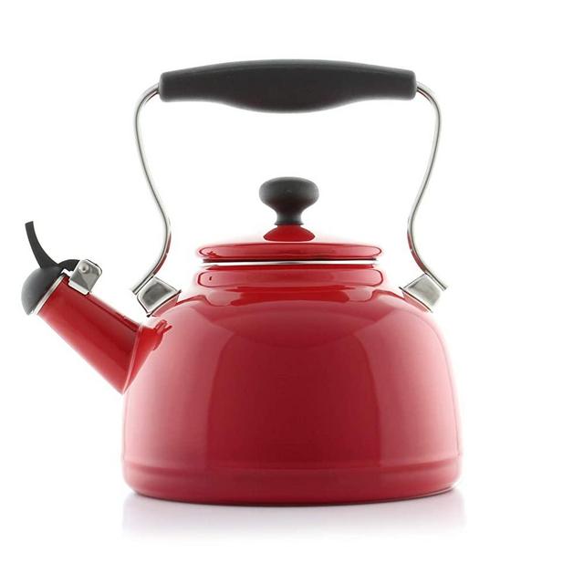 Chantal Vintage Enamel on Steel Whistling Teakettle, 1.7 quart, Apple Red