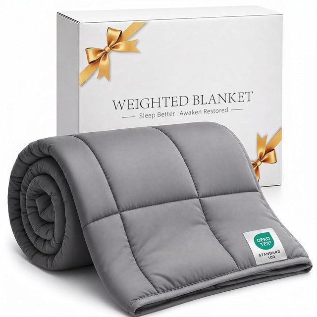 Smart Queen Weighted Blanket 15lbs (48”x72”,Grey) Twin Size Soft Cooling Heavy Blanket for Sleeping, Breathable All Season Comfort with Premium Glass Beads,Machine Washable