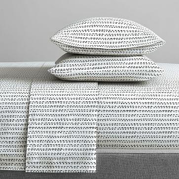 Queen Size Organic Hand Drawn Stripe Sheet Set Feather Grey