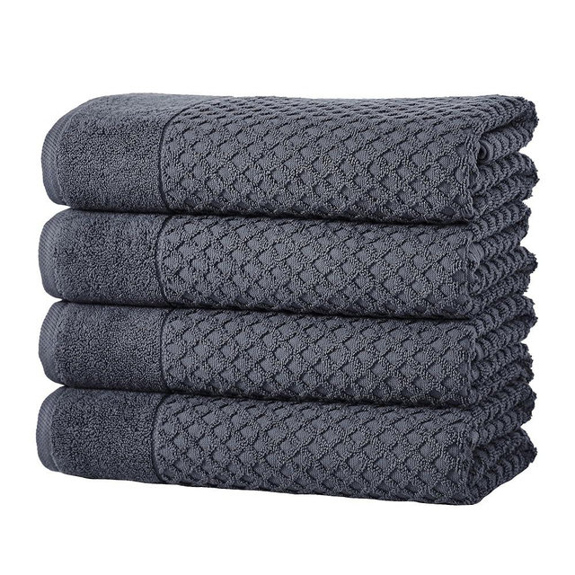 Great Bay Home Navy Bath Towels - 100% Cotton 4 Pack 54x27 Bath Towel Set - Absorbent, Durable, Quick-Dry Towels for Bathroom - Low-Twist, Two-Ply Decorative Towels (Stone Blue)