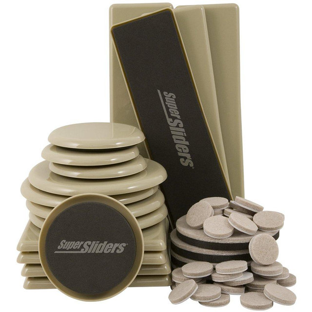 Supersliders 4912895N Assorted Size and Shape Value Pack, Reusable and Self-Stick Furniture Sliders and Felt Pads to Protect Flooring Surfaces, Linen (52 Pieces)