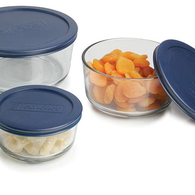 Anchor Hocking Classic Glass Food Storage Containers with Lids, Blue, 6-Piece Set - 92001L11