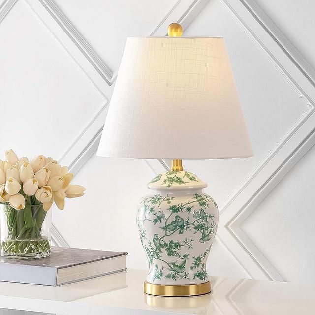 Eyely EYL3005B Cary 22" Chinoiserie Classic LED Table Lamp for Reading Room, Living Room, Office, BedRoom, Cottage, Traditional, Transitional, Green/White