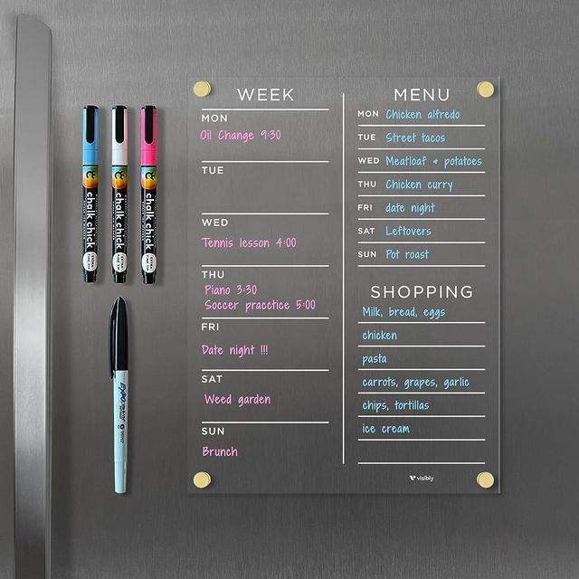 Magnetic Acrylic Week, Menu & Shopping List for Fridge, Includes 4 Magnetic Wet-Erase Markers for Refrigerator, 9" X 12".