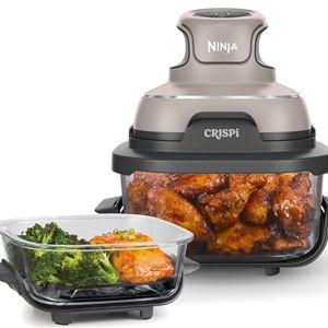 Ninja Crispi 4-in-1 Glass Air Fryer | 450°F | Non-Toxic | 4QT & 6-Cup Glass Containers w/Lids | Microwave, Freezer, Dishwasher Safe | Max Crisp, Air Fry, Bake, Recrisp | Stone | FN101ST