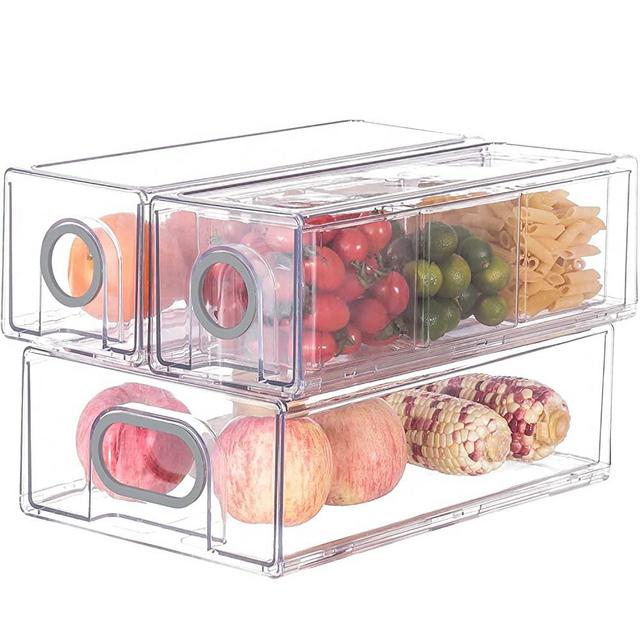 Clear Fridge Storage Bins Refrigerator Organization, Stackable Plastic Storage Drawers Organizers for Refrigerator (Grey, 6 Pack)