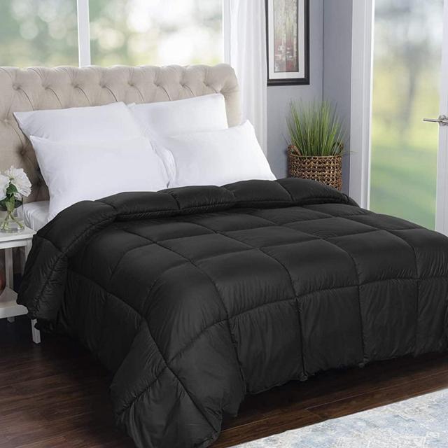 Superior Oversized All-Season Reversible Down Alternative Comforter, King, Black