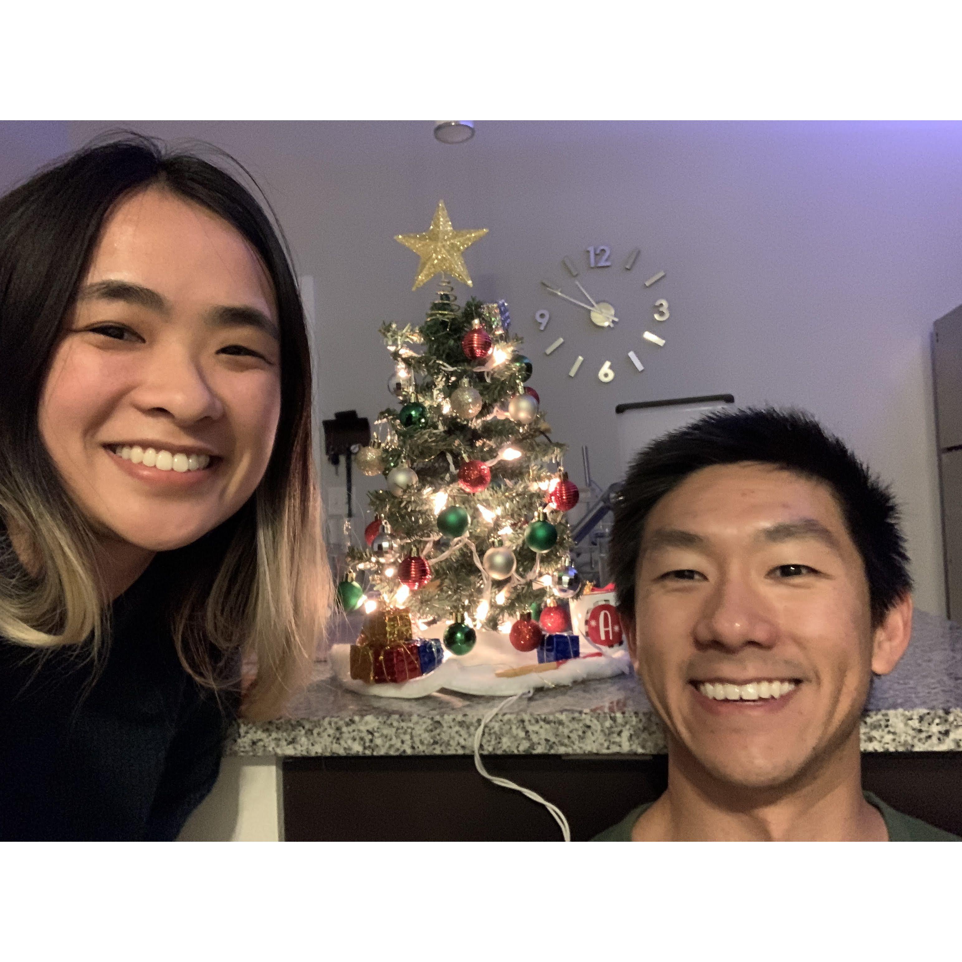 December 2022- Maggie surprised Allen with a mini tree, mini ornaments, lights and even a tree skirt!