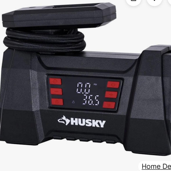 Husky 12-Volt DC Portable Fast Flow Air Compressor Air Pump Inflator with Digital Pressure Gauge, LED Light and Auto Shut Off A1215-005