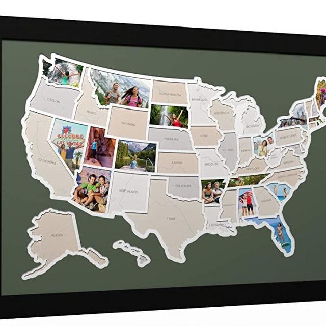 Thunder Bunny Labs 50 States USA Photo Map - Frame Optional - Made in America (Zucchini, Without Frame)