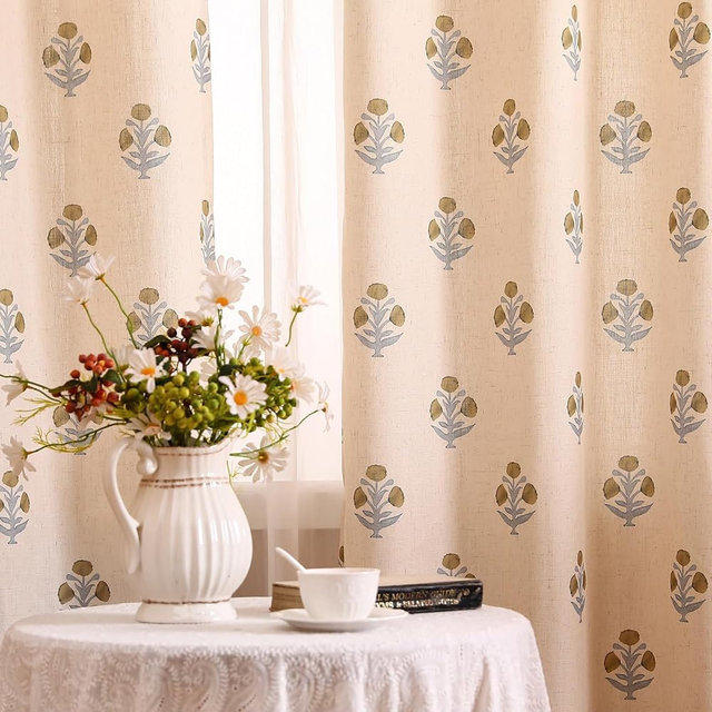 patdrea Designer Vintage 94 Inch Long 2 Panels Set Curtain with Grommets,Semi Sheer Beige Floral Curtains,French Farmhouses Print Linen Curtains Suitable for Kitchen,Living Room,Bedroom,53"*94"