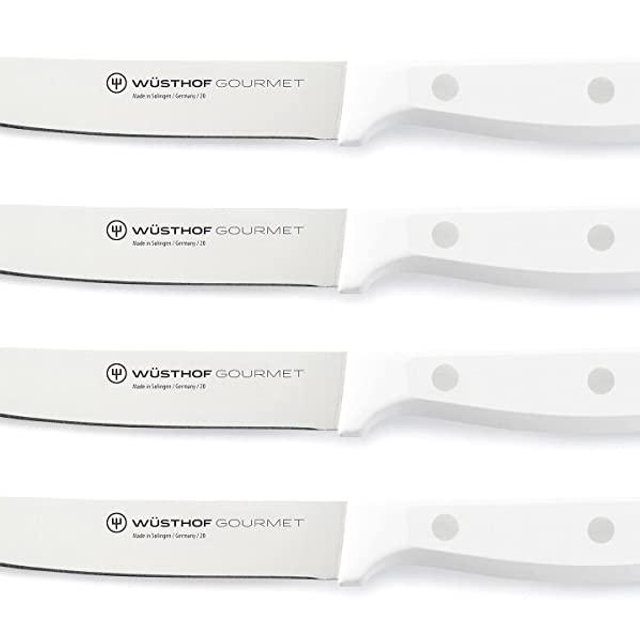 Wusthof 1125460401 Gourmet Four Piece Steak Knife Set, White Handles, 4, Black