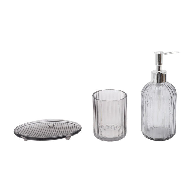 Unique Bargains Durable Vertical Stripes Bathroom Accessories Kit Black 1 Set