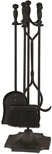 Rocky Mountain Goods 5 Pcs Fireplace Tool Set 31” Large - Shovel, brush, poker, tongs, stand - Heavy duty wrought iron tools with decorative finish - Ergonomic Ball handles (Black)