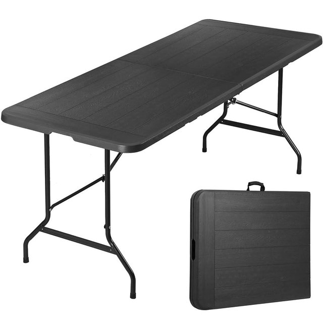 SUPER DEAL 6FT Folding Table for Indoor Outdoor, Portable Heavy Duty Fold-in-Half Plastic Dining Picnic Party Camping Table with Carrying Handle, Black