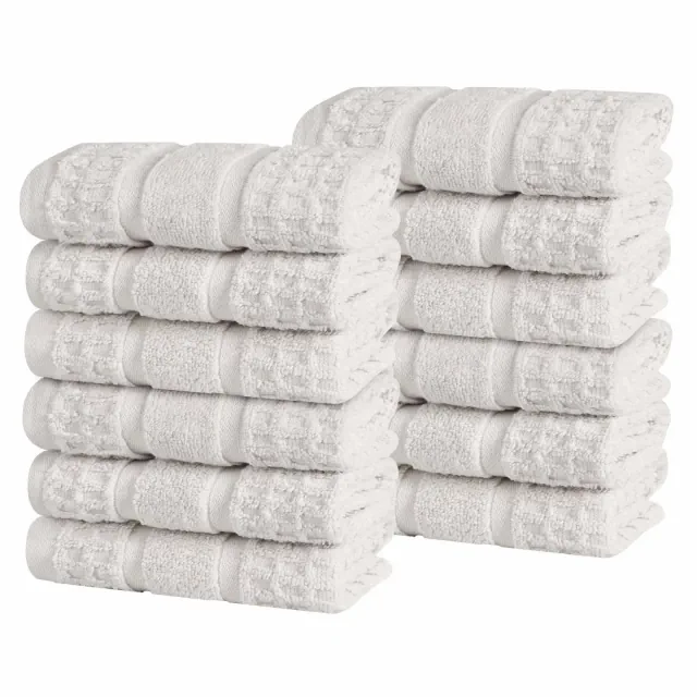Zero Twist Cotton Waffle Honeycomb Medium Weight Face Towel Washcloth Set of 12, Stone Grey - Blue Nile Mills