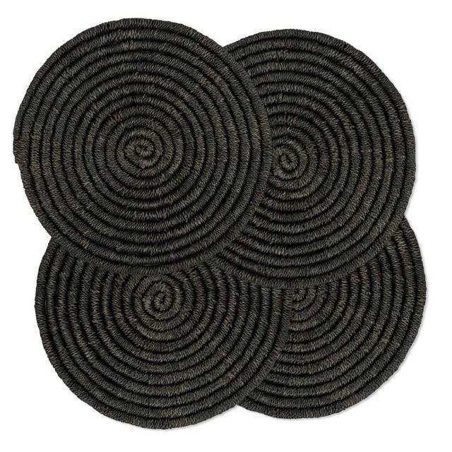 Round Black Woven Abaca Placemats, Set of 4