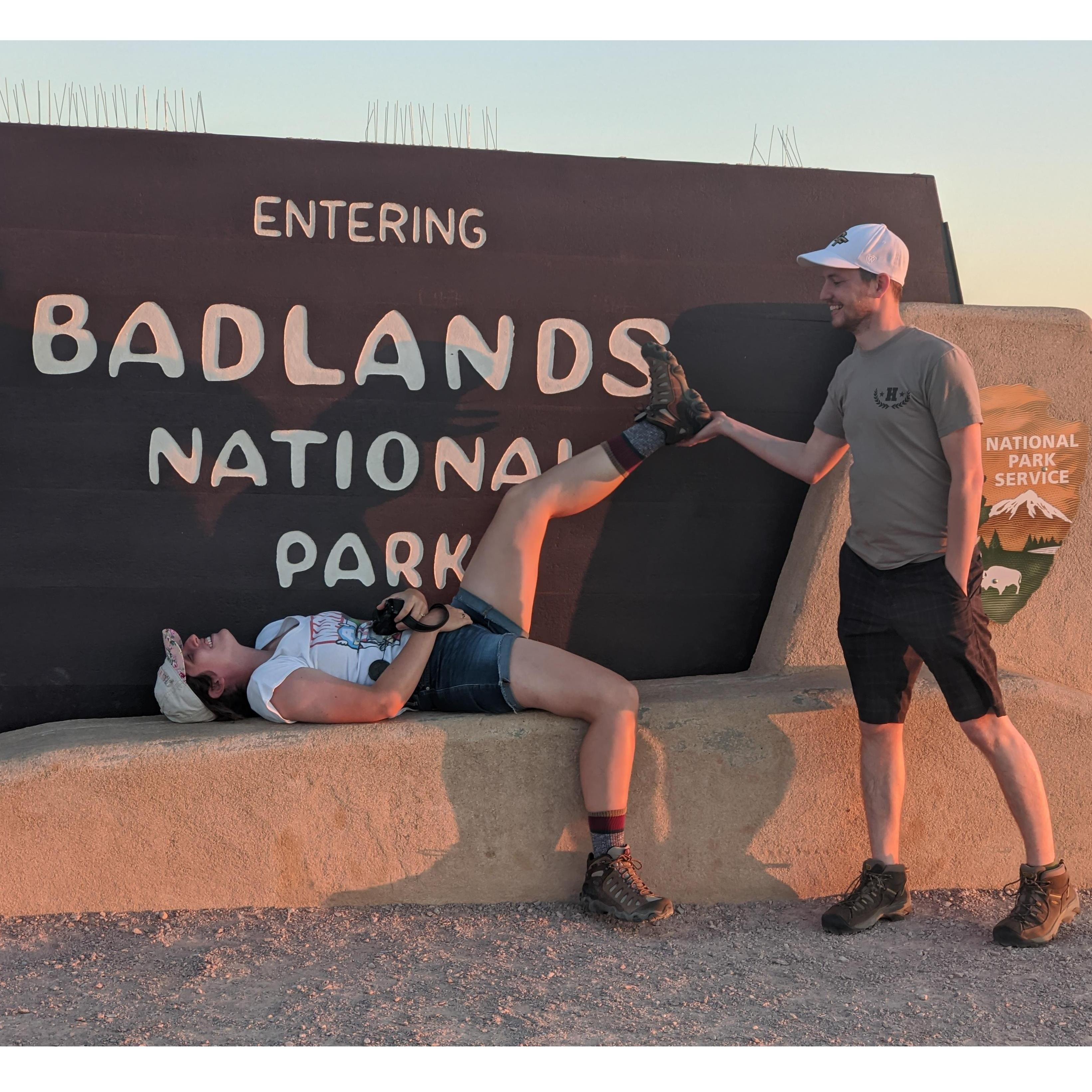 We also drove through Badlands during our Glacier trip - as you can see, our picture-taking methods aren't always conventional.