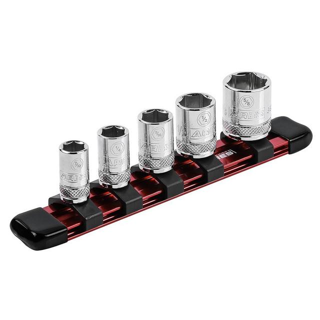 ARES 60062-1/4-Inch Drive Red 6-Inch Socket Organizer - Aluminum Rail Stores up to 5 Sockets and Keeps Your Tool Box Organized