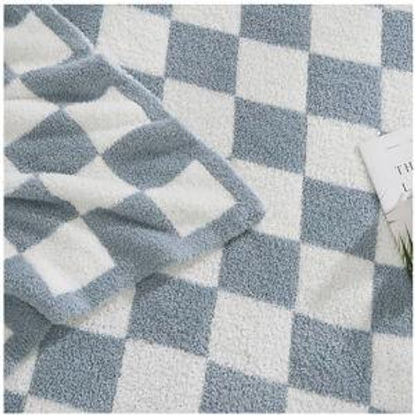 WRENSONGE Checkered Throw Blanket, Grey Blue Soft Cozy Fluffy Warm Hand Made Throw Blankets for Couch, Sofa, Chair, Bed, Camping, Picnic, Travel Lightweight Bed Blanket - 50"*70"