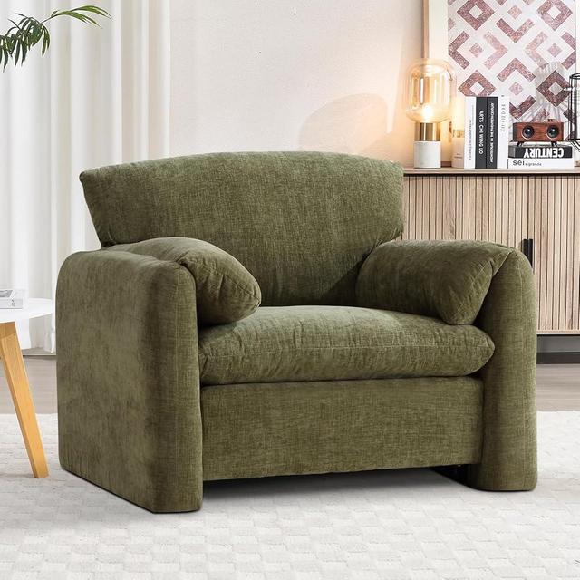 Bonzy Home 38.6" Oversized Chenille Armchair,Premium Accent Chair, Living Room Chairs Reading Chair for Adults,Upholstered Mid Century Modern Lounge Chairs, Easily Assemble (Green)