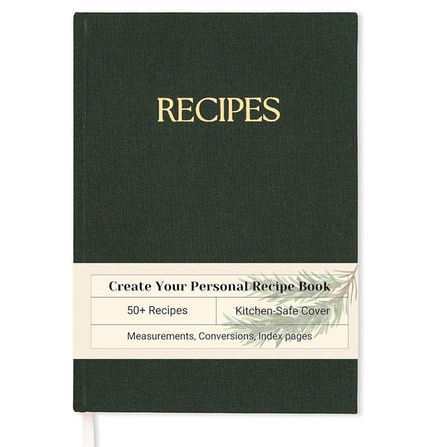 Blank Recipe Journal Notebook, 8.5 X 6 Inches Recipe Book with Premium Water-Resistant Fabric Hard-Cover. Personalized Cooking Journal for Your Own Family Recipes, Cookbook or Gift for the Chef.