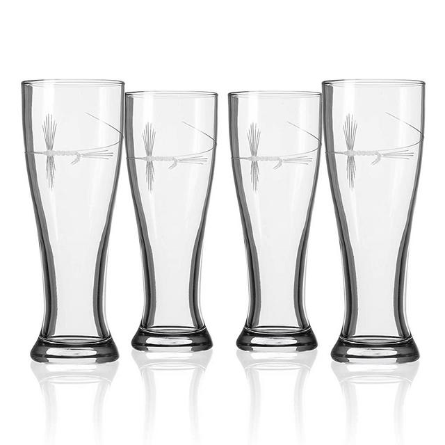 Rolf Glass Fly Fishing Beer Pilsner Glass 16 Ounce - Set of 4 Crafted Beer Glasses - Lead-Free Glass - Engraved Classic Beer Glasses - Made in the USA