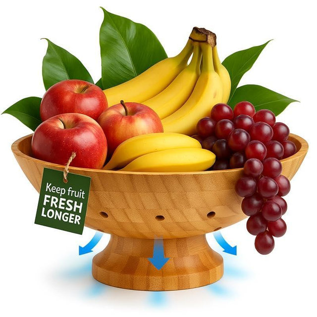 Bambüsi Wooden Fruit Bowl - Large Decorative Pedestal Bowl for Kitchen Counter, Dining Table, and Home Decor - Modern Serving Bowl for Fruits, Salads, Keys, Centerpiece, Entryway
