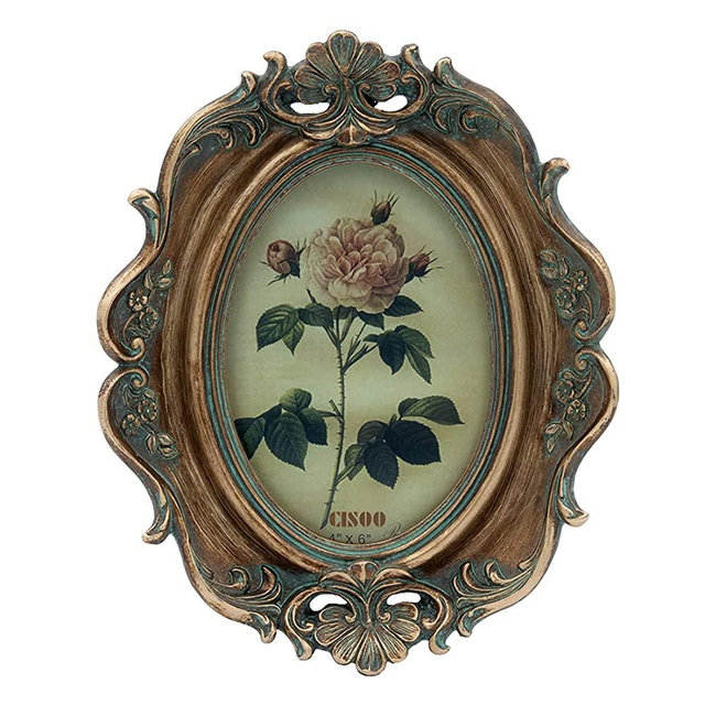 CISOO Vintage Oval Picture Frame 4x6 Antique Photo Frame Table Top Display and Wall Hanging Home Decor (Bronze Gold)