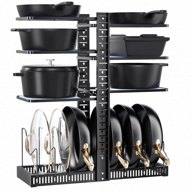 LAMU Pots and Pans Organizer Rack for under Cabinet, 6 Adjustable Shelves Pan Pot Organizers inside Cabinet with Extendable Height Up to 24", Kitchen Organization and Storage Holds up to 12 Pots