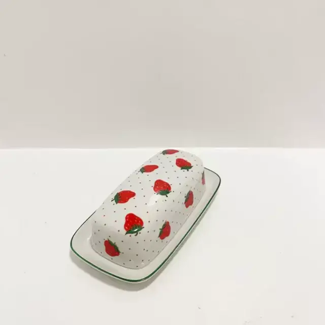Vintage Polka Dot Strawberry Butter Dish With Lid