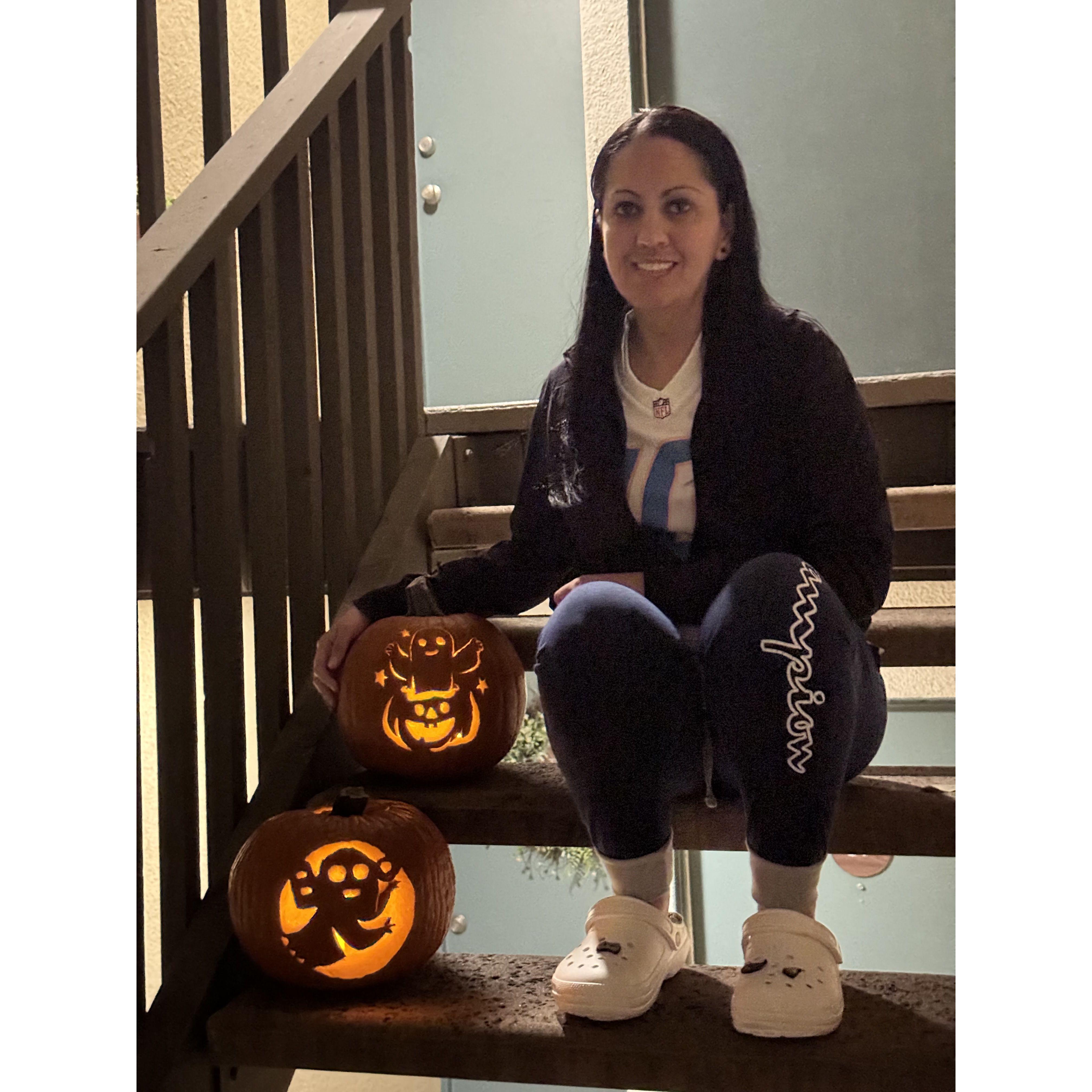 Our first Halloween pumpkins.
