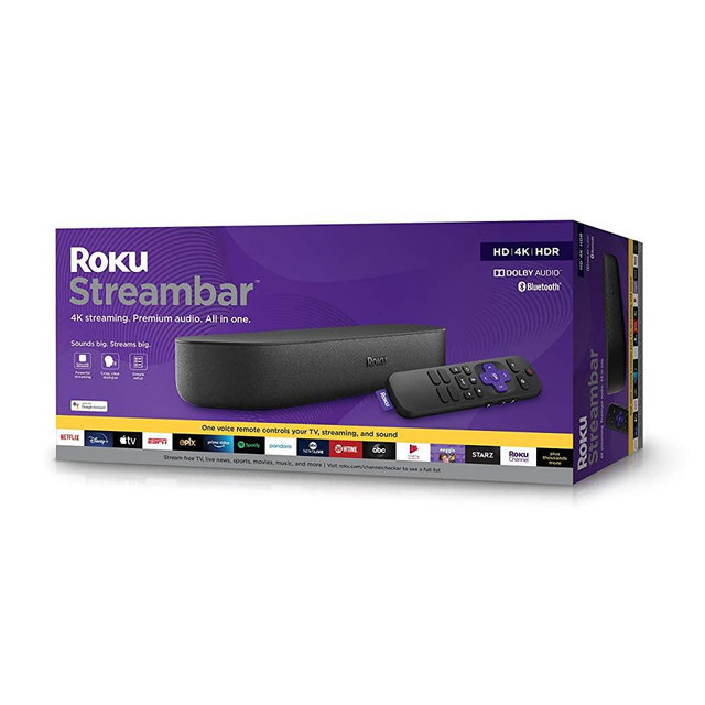 Roku Streambar | 4K/HD/HDR Streaming Media Player & Premium Audio, All In One, Includes Roku Voice Remote (Renewed)