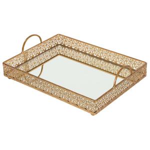 Amalfi Decor - Vintage Metal Serving Tray with Mirror Surface and Handles, Rectangular Decorative Kitchen Food Serving Plate (Gold)