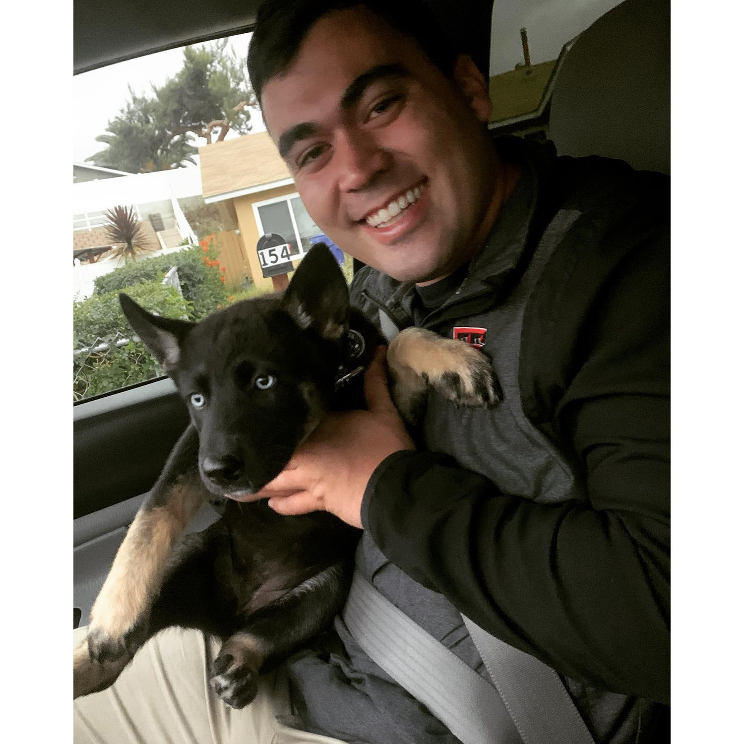 Meeting our ring bearer, Athena, for the first time