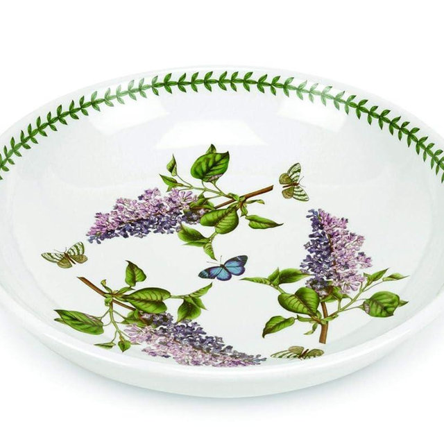 Portmeirion Botanic Garden 13" Pasta Serving Bowl - Lilac Motif, Fine Earthenware, Chip-Resistant - Dishwasher, Microwave, Freezer, Oven Safe - Made in England
