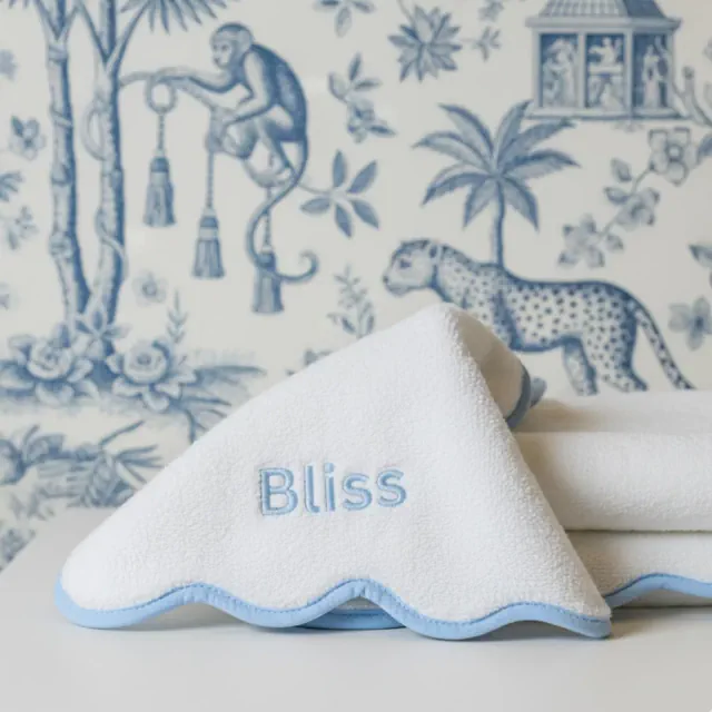 Lotus Linen Luxury Scallop Piping Bath Towel Sets Dispenza Blue Washcloth Set