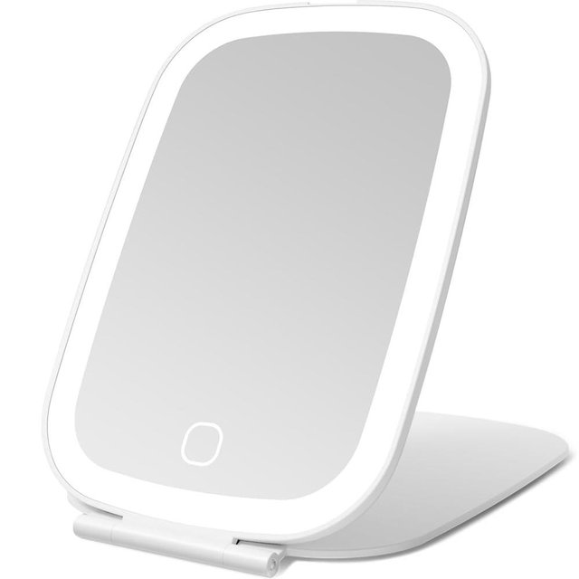 NEZZOE Travel Makeup Mirror, Rechargeable Portable Mirror with Lights, 3 Color Lighting, 7.5 inch Ultra Thin and Lightweight LED Folding Vanity Mirror