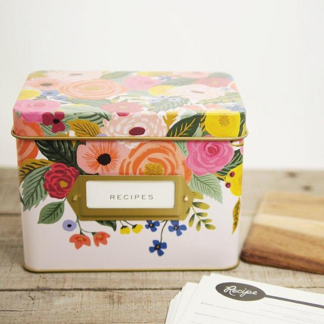 Bright Floral Tin Recipe Box