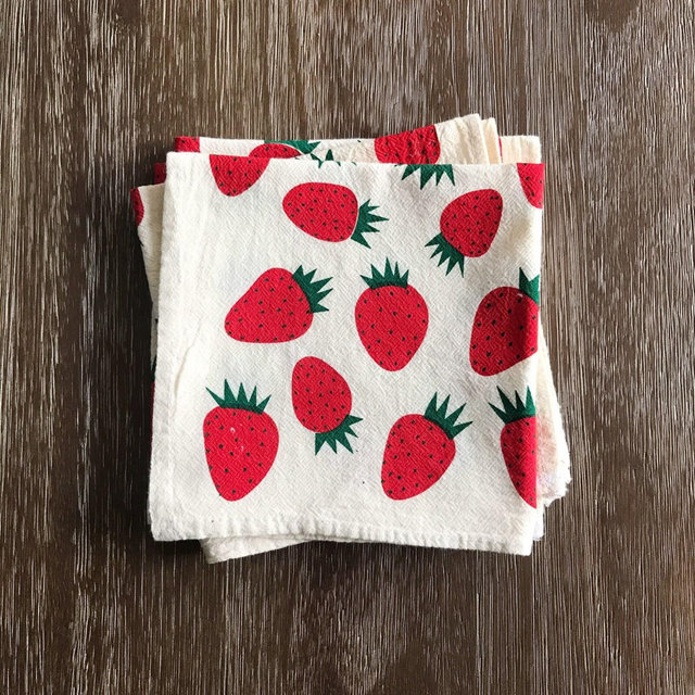Strawberry cloth napkins, Hand printed...