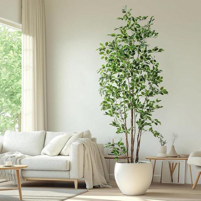 Bailikang 8FT Artificial Ficus Tree-Artificial Plants Indoor,Faux Tree,Tall Fake Plants Indoor Fake Tree Artificial Trees for Home Decor Indoor,Living Room Corner Decor