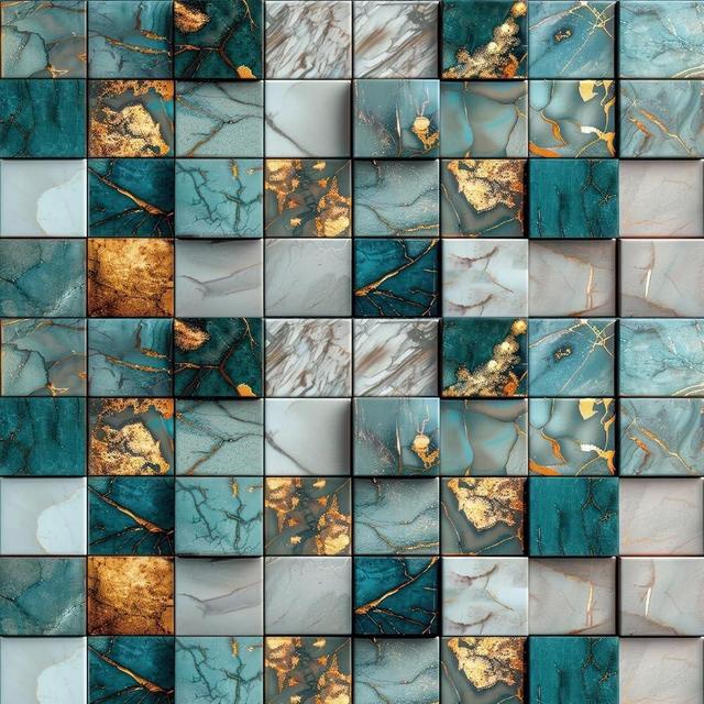 LACHEERY 17.5"x275" Teal Backsplash Tile Wallpaper Peel and Stick Green and Gold Checkered Wallpaper for Bathroom Backsplash Contact Paper for Kitchen 3D Wall Paper Adhesive Removable Mosaic Tiles