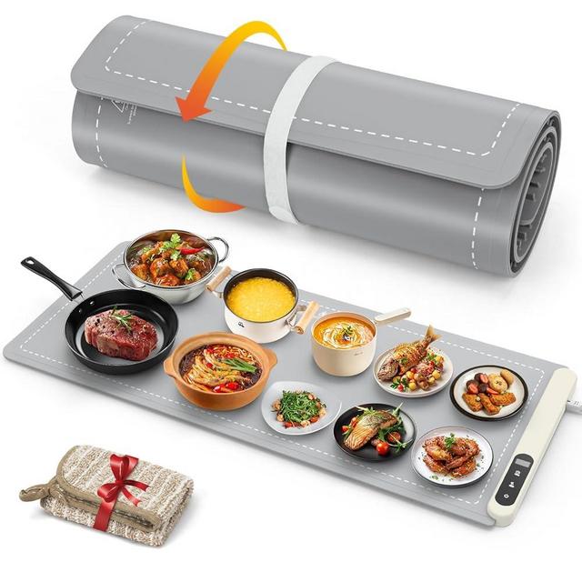 FYY Extra Large Food Warming Mat - Electric Warming Tray with 6 Temperature Settings and 6 Hours Timer, Full Surface Heating Food Warmer, Premium Silicone Heating Tray for Gatherings, Parties, Grey