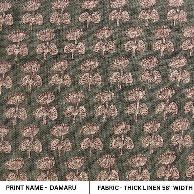 Thick linen 58" wide, Indian fabric print, Block print curtains, linen block print, handmade blocks, Sewing fabric - DAMARU