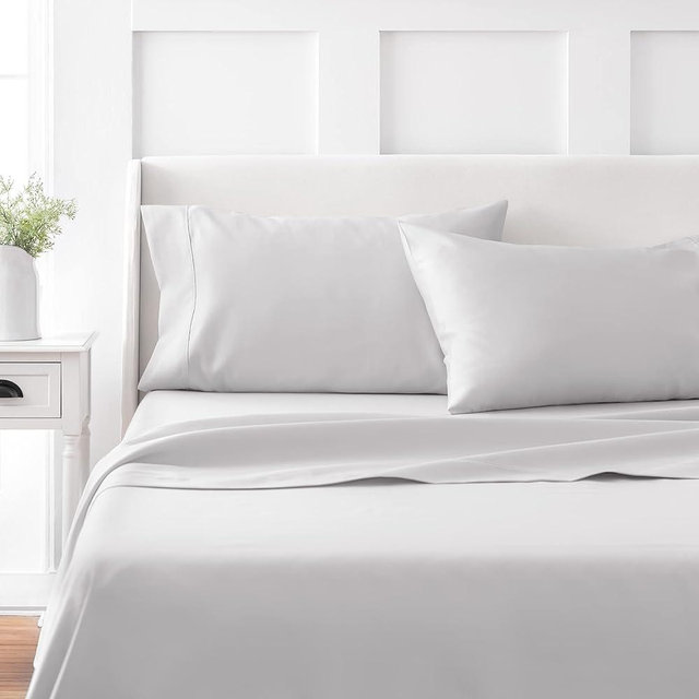 MARTHA STEWART 100% Cotton King Sheet Set - 4 Piece, Soft, Smooth, Durable, Easy Care, 16" Deep Pocket Sheets, Bedding Sheets, Sateen Sheets, 1 Flat, 1 Fitted, 2 Pillowcases, Gray
